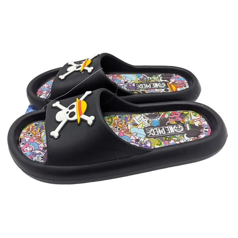 One Piece Anime Skull Slides Sandals Mens Size 8 Black Anime Slip On